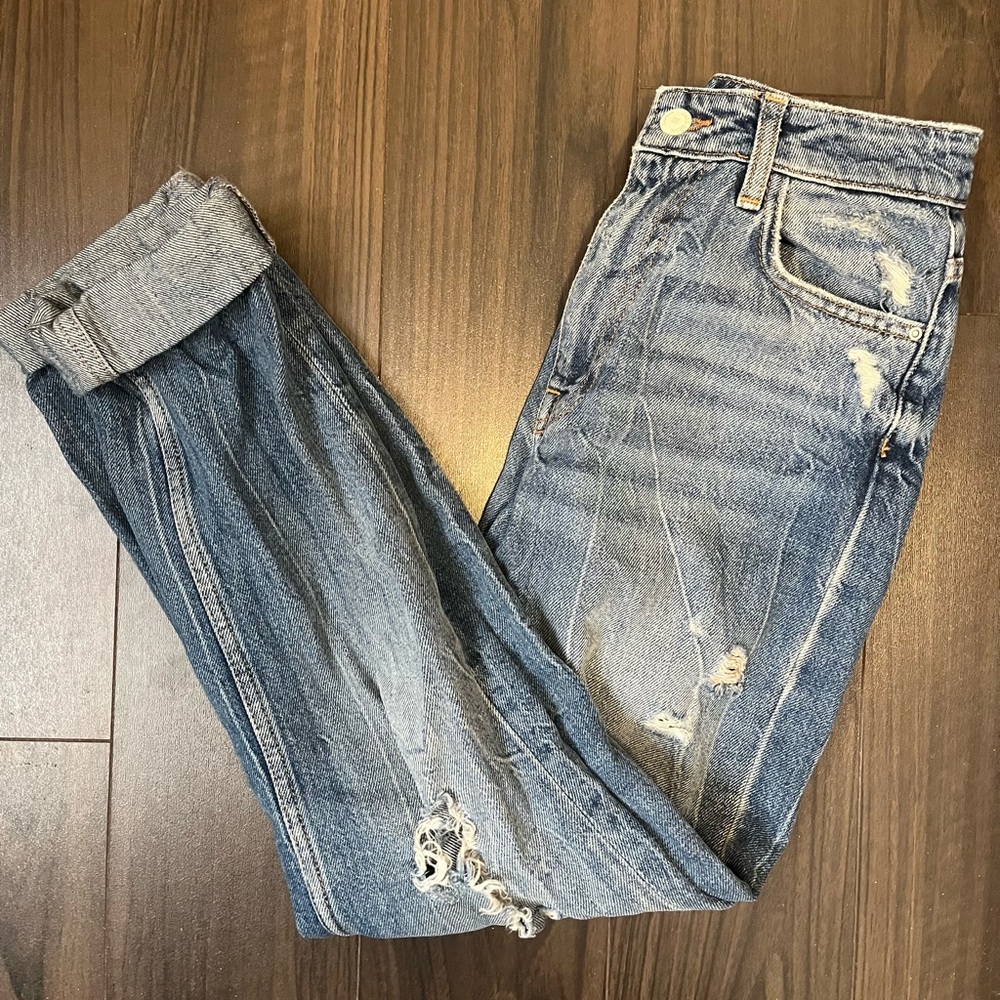 zara ripped blue jeans